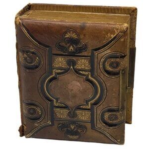 Antique Photo Album Brass Leather With Some Photos.